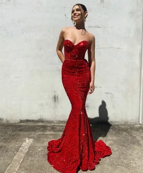 Elegantiškas Brangioji Ilga Raudona China Vakaro Suknelės Undinė Grindų Ilgis Nėriniai Atgal Oficialią Šalies Suknelė Moterų Apdaras De Soirée