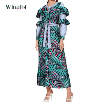 Heidi bazin Riche Afrikos Suknelės Moterims Lady Marškinėliai Ilga Suknelė su Juosmens Diržas Dashiki Tradicinių Afrikos Moterų Drabužių WY5893