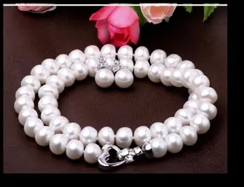 klasikinis 9-10mm pietų jūros apvalios baltos perlų vėrinį &auskarai 925silver