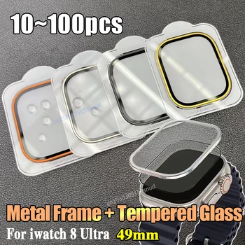 Metalo Bamperis+Grūdintas Stiklas iWatch Ultra 49mm Priedai Screen Protector Anti-Scratch Full HD Kino iWatch Ultra 49mm