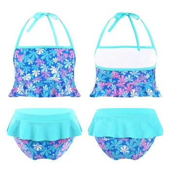 Naujas 2021 Vaikų maudymosi Kostiumėliai, Dviejų dalių Gėlių Spausdinti maudymosi kostiumėlis Mergaitėms Vasaros Bikini Rinkiniai Vaikams maudymosi kostiumėlį Puikus Paplūdimio Maudyklos Rinkinys
