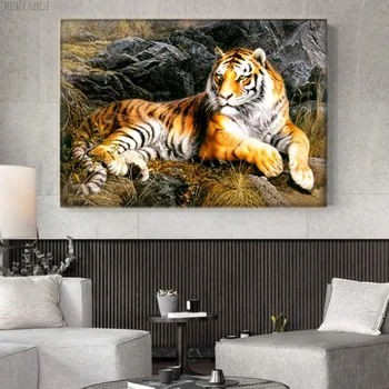 Tigras Aliejaus Tapybai Plakatai Apdailos Dažymo Namo Kambaryje Šiuolaikinio Meno Drobė Spausdinti Nuotraukų Kraštovaizdžio Gyvūnų Dekoro Kambarių
